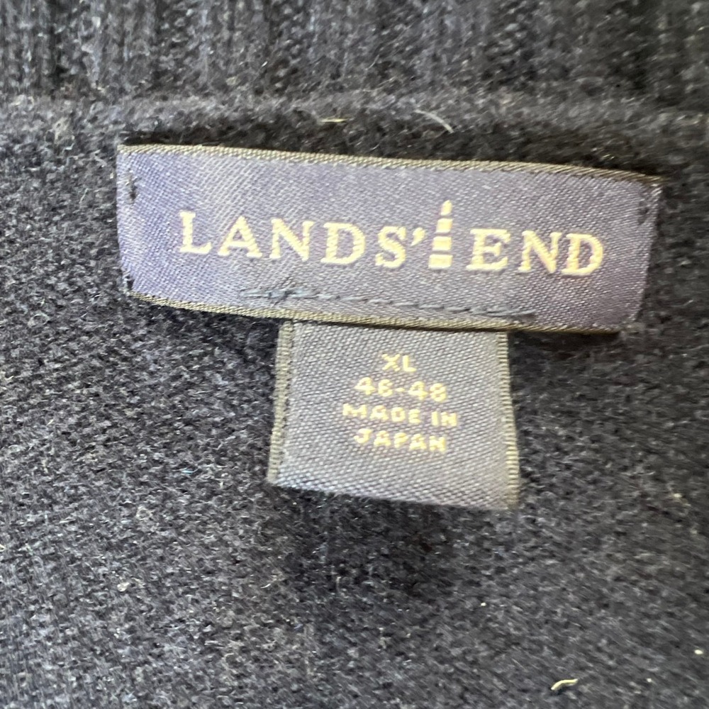 Lands End Mens XL Navy Blue V-Neck Wool Cashmere Pullover Sweater Made in Japan - Picture 2 of 7